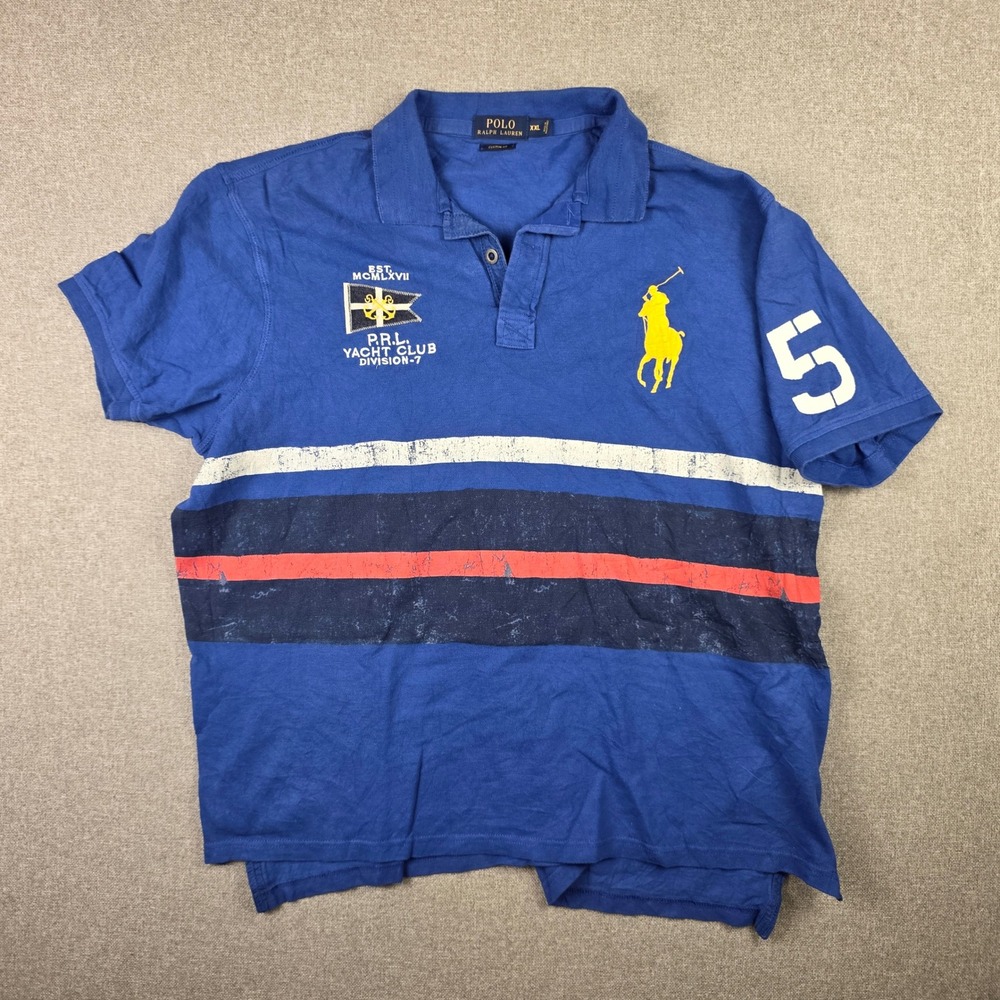 Vintage Polo Ralph Lauren Mens XXL Blue Yacht Club Division 7 Big Pony Polo